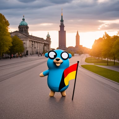 Go Blue Gopher with the German flag in Berlin.