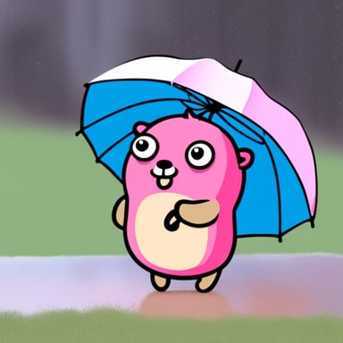 Pink go blue gopher with an umbrella.