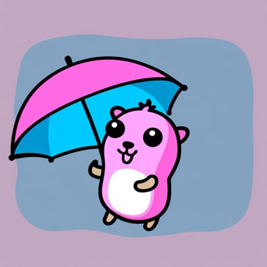 Pink go blue gopher with an umbrella.