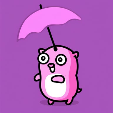Pink go blue gopher with an umbrella.