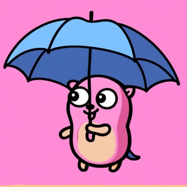 Pink go blue gopher with an umbrella.