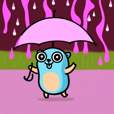 Pink Go Blue Gopher dancing in the rain.