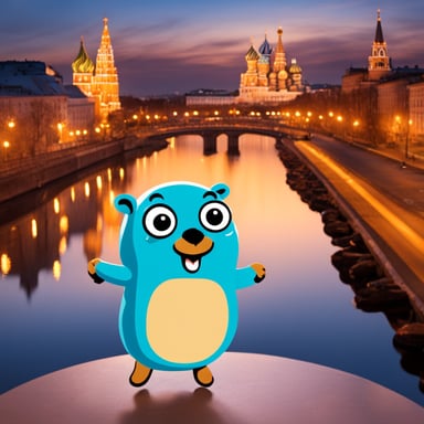 Happy go blue gopher in Russia.
