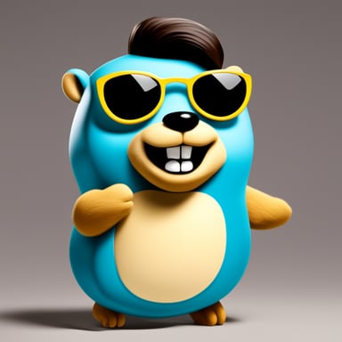 Go Blue Gopher as a Golang gopher with hair like Elvis Presley.
