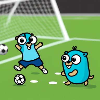 A classical Go Blue Gopher playing soccer.