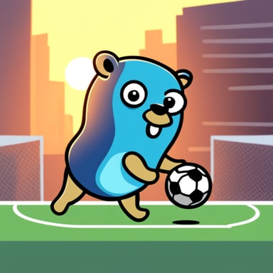 A classical Go Blue Gopher playing soccer.