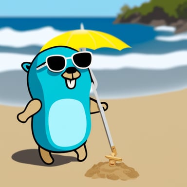 Go Blue Gopher enjoys a sunny day at the beach.