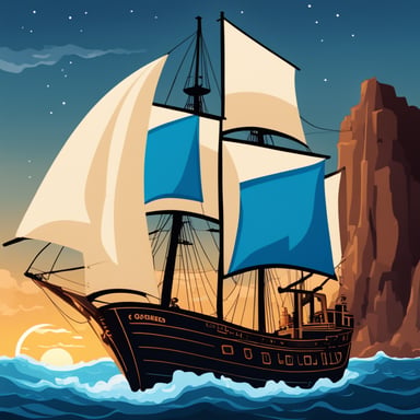 Go Blue Gopher is deploying a Kubernetes service for a Go application, coding on a laptop on a sailing ship.