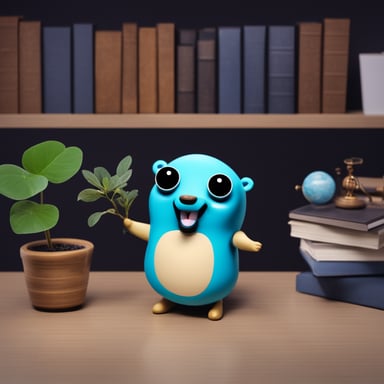 A happy Go Blue Gopher is exploring the world of AI, learning and creating new things.