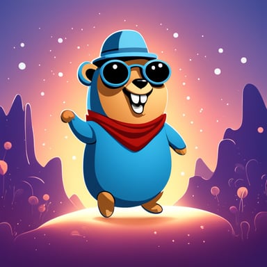 A happy Go Blue Gopher is exploring the world of AI, learning and creating new things.