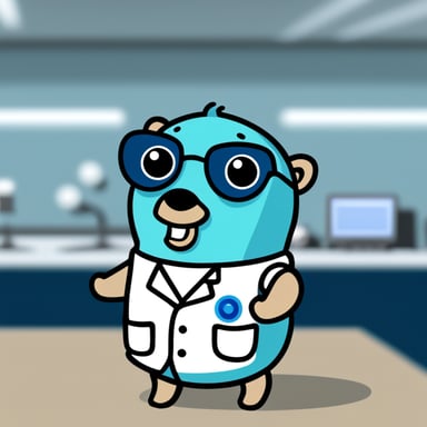 Happy Go Blue Gopher doing artificial AI stuff in a medical environment.