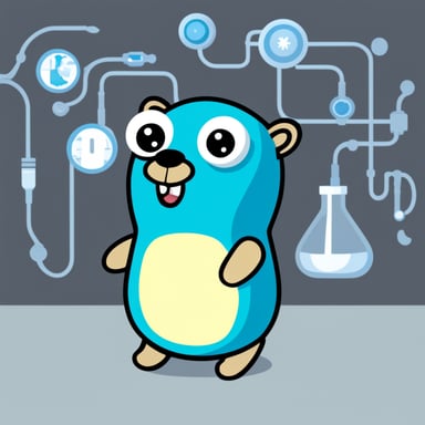 Happy Go Blue Gopher doing artificial AI stuff in a medical environment.
