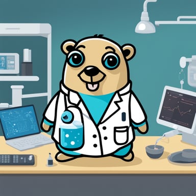 Happy Go Blue Gopher doing artificial AI stuff in a medical environment.