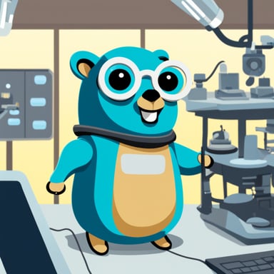 Happy Go Blue Gopher doing artificial AI stuff in a medical environment.