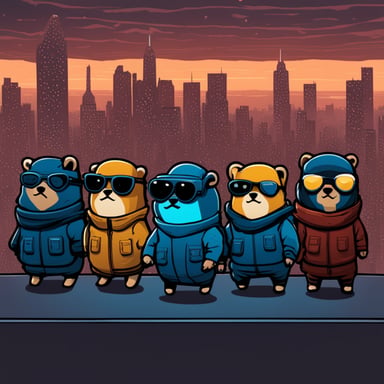 A team of 9 different gophers, including Go Blue Gopher, in a cyberpunk universe.