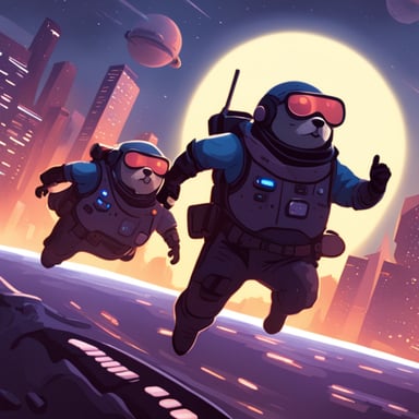A team of gophers, featuring Go Blue Gopher, pilots a spaceship across a cyberpunk universe.