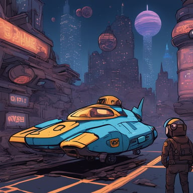 A team of gophers, featuring Go Blue Gopher, pilots a spaceship across a cyberpunk universe.