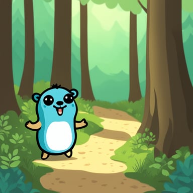 Happy go blue gopher in the forest.