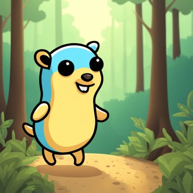 Happy go blue gopher in the forest.