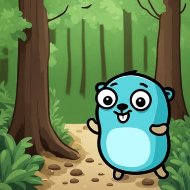 Happy go blue gopher in the forest.