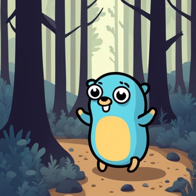 Happy go blue gopher in the forest.