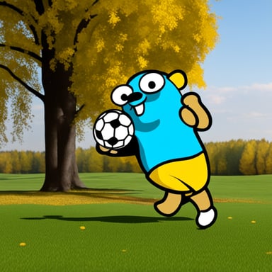 Go Blue Gopher playing football in Germany and drinking a beer.