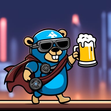 Go Blue Gopher playing football and holding a beer cup with a German flag behind him in cyberpunk style.