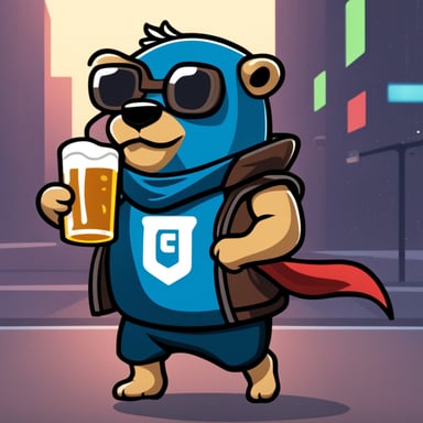Go Blue Gopher playing football and holding a beer cup with a German flag behind him in cyberpunk style.