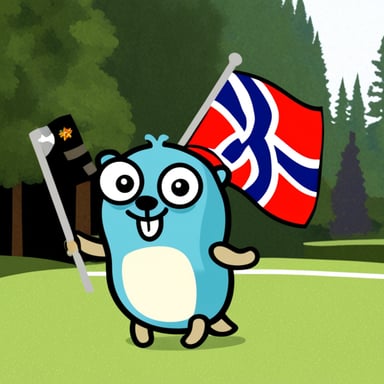 Go Blue Gopher holding the Norway flag.