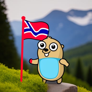 Go Blue Gopher holding the Norway flag.
