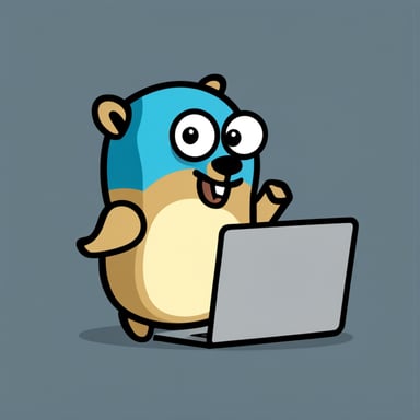 Go blue gopher panicking in front of the laptop.