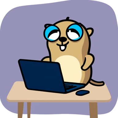 Go blue gopher panicking in front of the laptop.