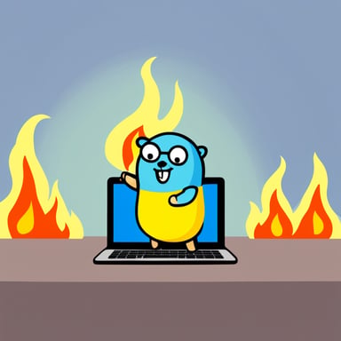 Go Blue Gopher's burning laptop