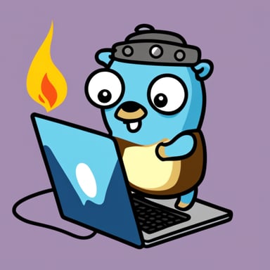 Go Blue Gopher's burning laptop