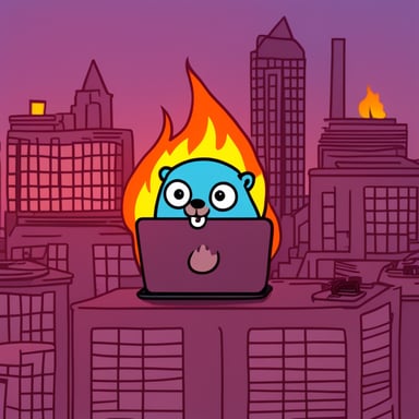 Go Blue Gopher's burning laptop