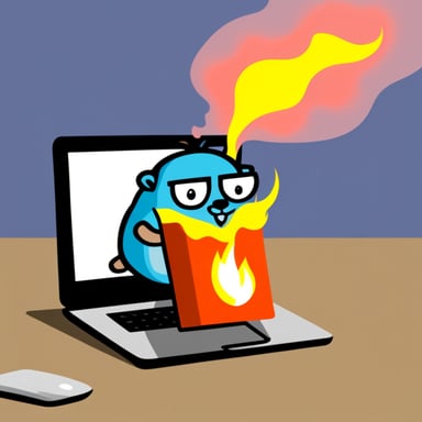 Go Blue Gopher's burning laptop