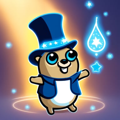Go Blue Gopher as a magician doing a trick with sparkles.