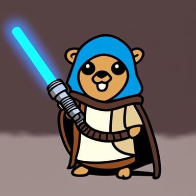 Go Blue Gopher as a Jedi with a red lightsaber.