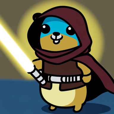 Go Blue Gopher as a Jedi with a red lightsaber.