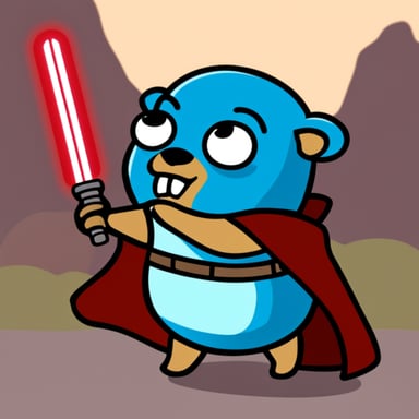 Go Blue Gopher as a Jedi with a red lightsaber.