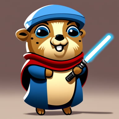 Go Blue Gopher as a Jedi with a red lightsaber.