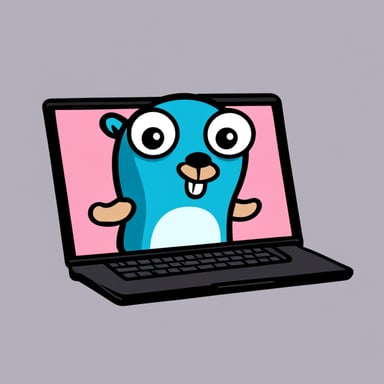 Go Blue Gopher is looking at a laptop screen with an expression identical to the thinking emoji.