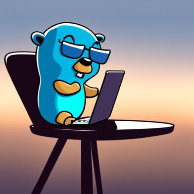Go Blue Gopher sitting and looking at a laptop screen while having a thoughtful expression on his face. Vision from the back of his laptop.