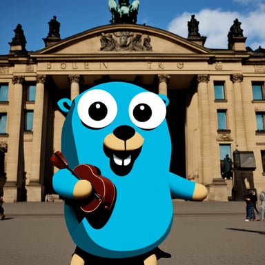 Go Blue Gopher, as a tourist in Berlin, Germany, explores the city's rich history and vibrant culture.