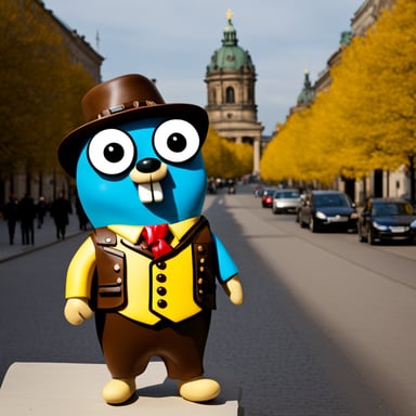 Go Blue Gopher, as a tourist in Berlin, Germany, explores the city's rich history and vibrant culture.