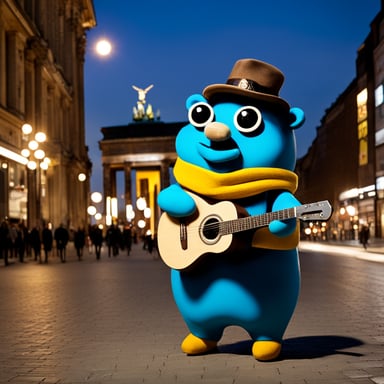 Go Blue Gopher, as a tourist in Berlin, Germany, explores the city's rich history and vibrant culture.