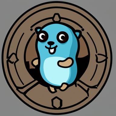 Go Blue Gopher, battle-hardened, wields the Kubernetes logo as a shield.