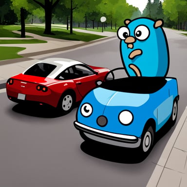 Go Blue Gopher drives a red car.