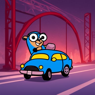 Go Blue Gopher drives a red car.