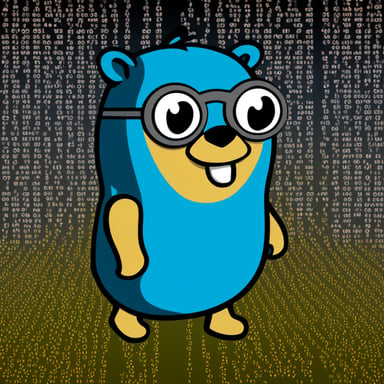 Go Blue Gopher hacking matrix binary code.